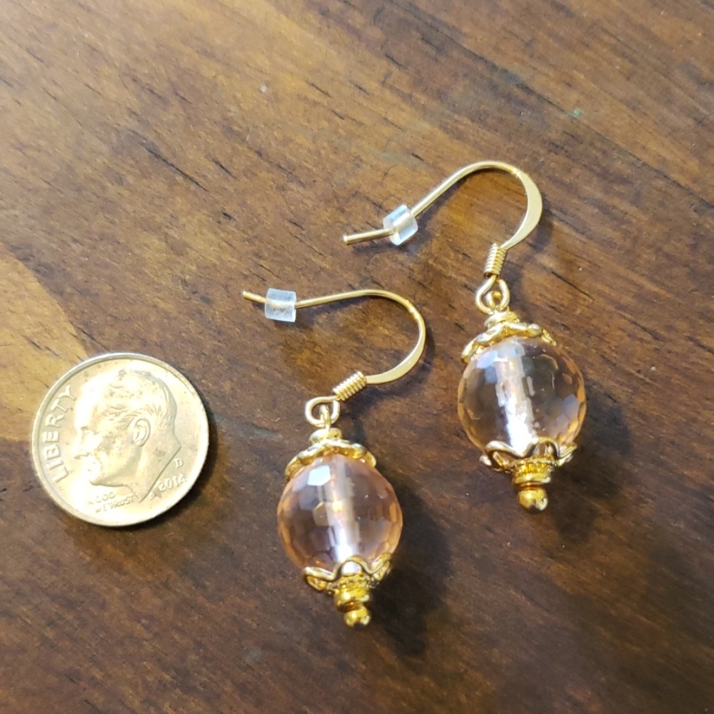 NWOT Peach Faceted Glass Bead Drop Earrings